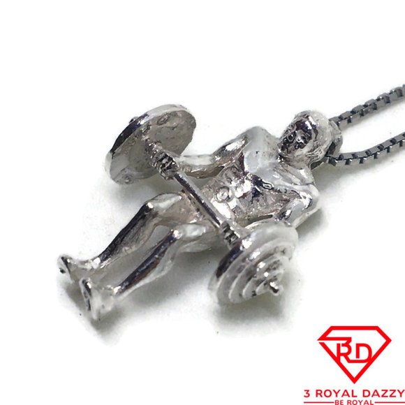Men Weight Lifting charm pendant 925 Silver - Picture 2 of 4